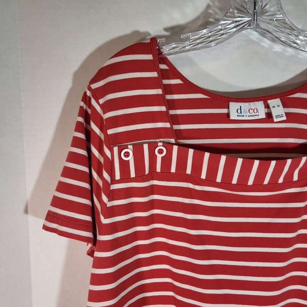 d&co Women's Striped Square Neck Top Size XL Red/White Stripes - Picture 2 of 7